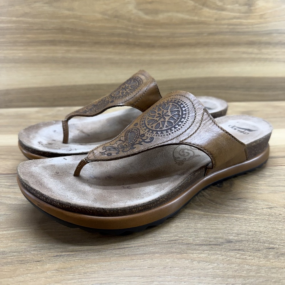 Dansko Priya Sandals 9 EU 39 Brown Leather Flip Flops Comfort Cork Sole Walking